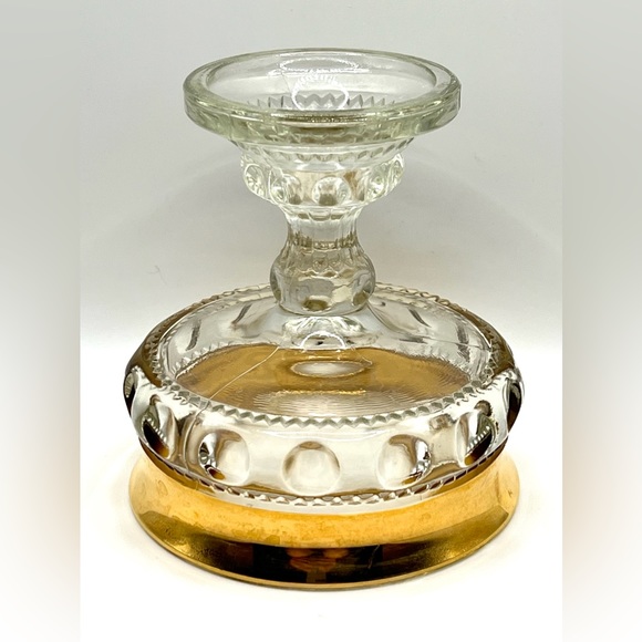Vintage Indiana Glass King's Crown Clear Compote Pedestal Candy Dish Gold Rim - Picture 9 of 9
